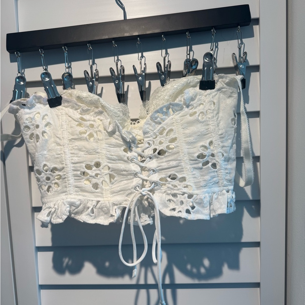 Fashion Nova White Lace-Up Crop Top